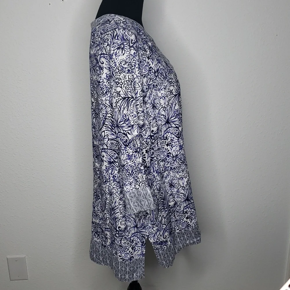 Sigrid Olsen Women 100% Linen Floral Boho 3/4 Sleeves Tunic Top Size 1X Coastal - Picture 4 of 14